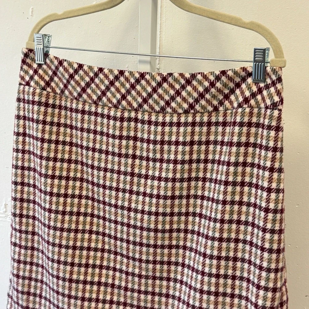Talbots Petites Burgundy Plaid Wool Blend Pencil Skirt 14P Houndstooth‎ Classic